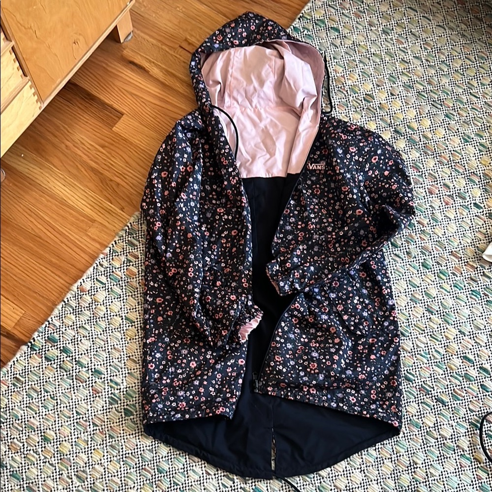 Vans Floral Reversible Hooded Rain Jacket with Pink Lining